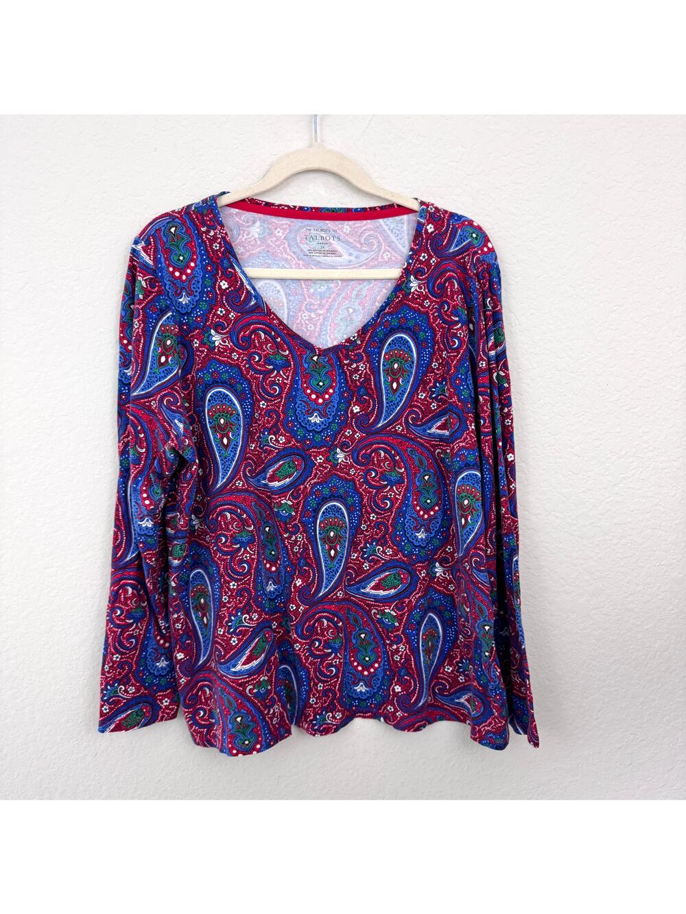 Talbots Womens The Talbots Tee Size Size 2X Paisley Cotton Stretch Casual Red